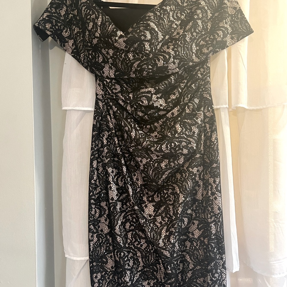 Vince Camuto black lace off the shoulder cocktail dress